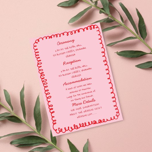 Pink and Red hand drawn heart Whimsical Wedding  招待状