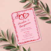 pink and red hand drawn heart Whimsical Wedding  招待状