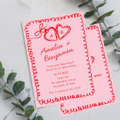 pink and red hand drawn heart Whimsical Wedding 招待状