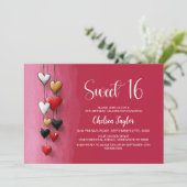Pink and Red Heart Theme Sweet 16 Birthday 招待状 (スタンド正面)