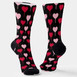 Pink and Red Hearts Pattern Black Socks ソックス