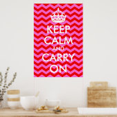 Pink and Red Keep Calm and Carry On Print ポスター (キッチン)
