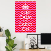 Pink and Red Keep Calm and Carry On Print ポスター (ホームオフィス)