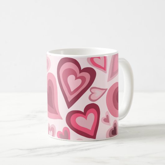 Pink and Red Layered Heart Pattern コーヒーマグカップ (正面右)
