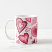 Pink and Red Layered Heart Pattern コーヒーマグカップ (左)