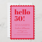 Pink and Red Modern 50th Scalloped Birthday Party 招待状 (正面)