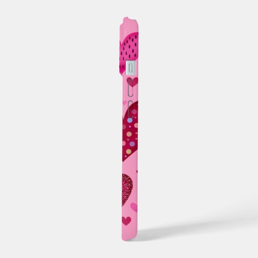 Pink and Red Patterned Hearts iPhone 15ケース (左側面)