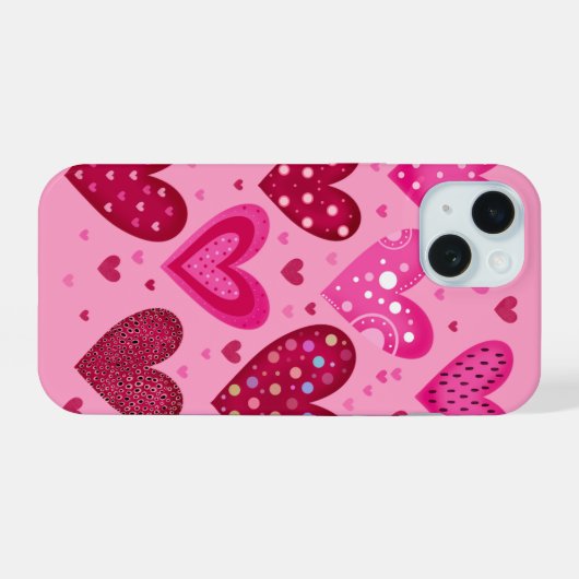 Pink and Red Patterned Hearts iPhone 15ケース (裏面横)