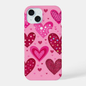 Pink and Red Patterned Hearts iPhone 15ケース (裏面)