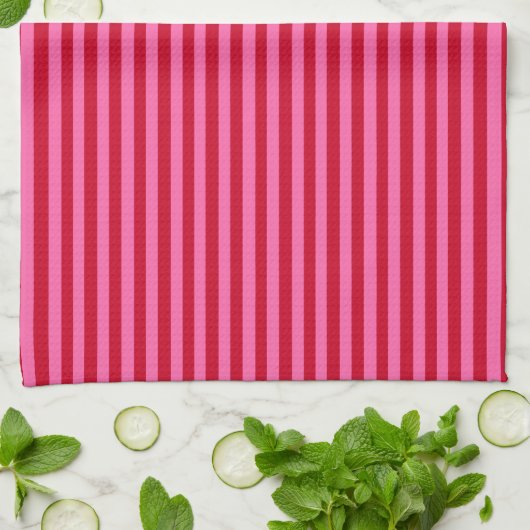 Pink and Red Peppermint Stripes キッチンタオル (折り畳み)