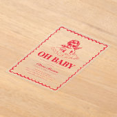 Pink and Red Retro Cherub Baby Shower アクリル招待状 (レイダウン)