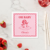 Pink and Red Retro Cherub Baby Shower スタンダードカクテルナプキン (インサイチュ)