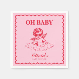 Pink and Red Retro Cherub Baby Shower スタンダードカクテルナプキン