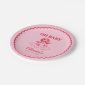 Pink and Red Retro Cherub Baby Shower ペーパープレート (アングル)