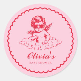 Pink and Red Retro Cherub Baby Shower ラウンドシール
