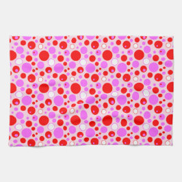 Pink and Red Retro Circles and Polka Dots on Pink キッチンタオル