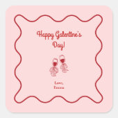 Pink and Red Retro Galentines Day スクエアシール (正面)