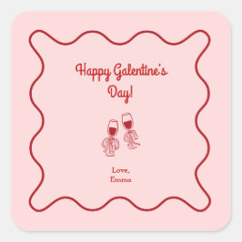Pink and Red Retro Galentines Day スクエアシール