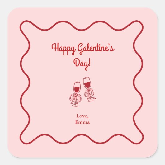 Pink and Red Retro Galentines Day スクエアシール (正面)
