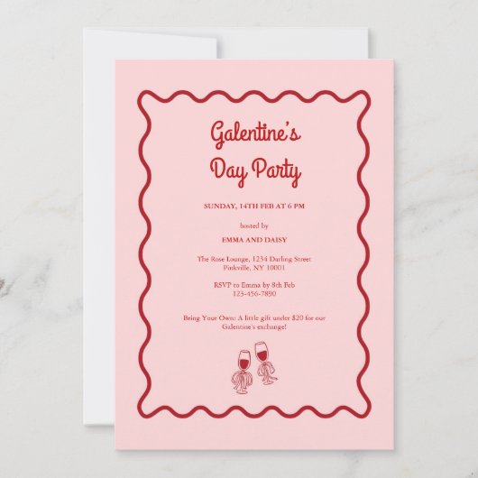 Pink and Red Retro Galentines Party 招待状 (正面)