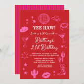 Pink and Red Rodeo Disco Ball Any Age Birthday  招待状 (正面/裏面)
