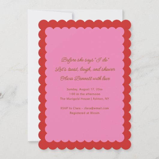 Pink and Red Scalloped Edge Bridal Shower 招待状 (正面)