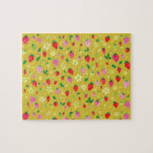 Pink and Red Strawberry Fields on Chartreuse