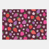 Pink and red strawberry pattern floral  ラッピングペーパーシート (正面3)