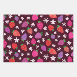 Pink and red strawberry pattern floral  ラッピングペーパーシート