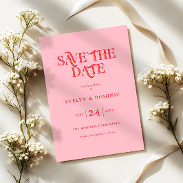 Pink and Red Typography Retro Modern Wedding セーブザデート
