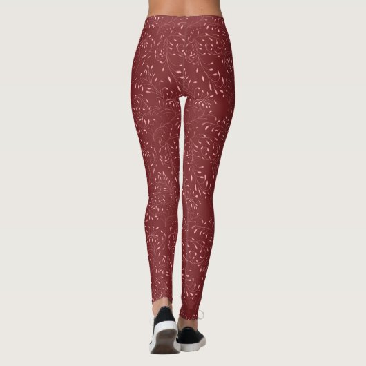 Pink and Red Vine and Leaf Pattern Leggings レギンス (裏面)