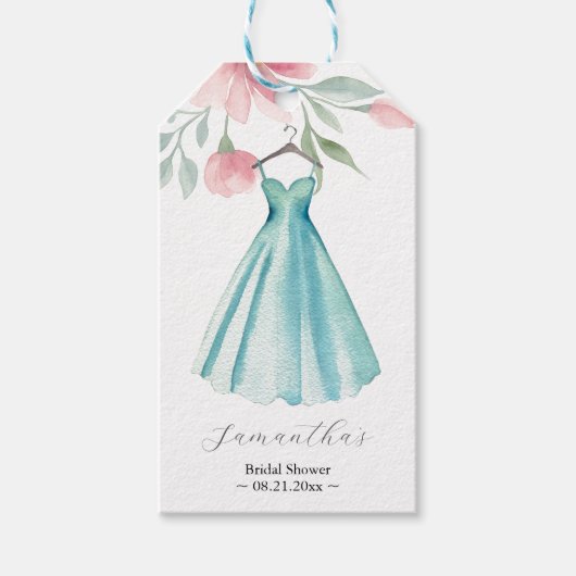 Pink and Sage Blue Floral Bridal Shower Themes ギフトタグ (正面)