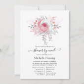 Pink and Silverフローラブライダルシャワーby Mail 招待状 (正面)