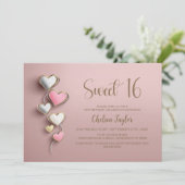 Pink and Silver Heart Theme Sweet 16 Birthday 招待状 (スタンド正面)