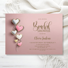 Pink and Silver Hearts Bridal Shower 招待状
