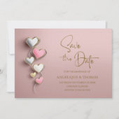 Pink and Silver Hearts Wedding Save the Date セーブザデート (正面)