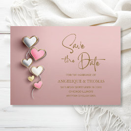 Pink and Silver Hearts Wedding Save the Date セーブザデート