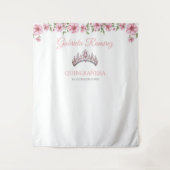 Pink and Silver Mis Quince Quinceañera Backdrop タペストリー (正面)