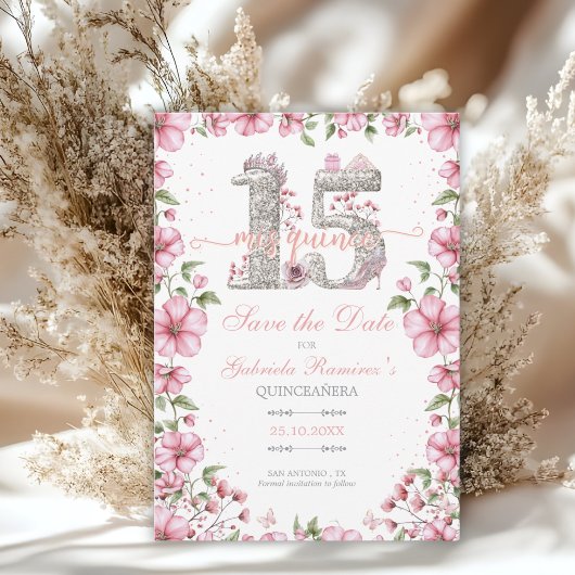 Pink and Silver Miss Quince Quinceañera セーブザデート