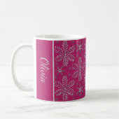 Pink and Silver Snowflakes Christmas Mug with Name コーヒーマグカップ (左)