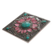 Pink and Teal Art Nouveau Mosaic Tile Pattern タイル (側面)