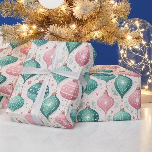 Pink and Teal Bauble Ornament Christmas ラッピングペーパー (クリスマス)