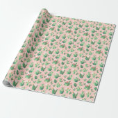 Pink and Teal Cactus Southwestern Gift Wrap ラッピングペーパー (アンロールド)
