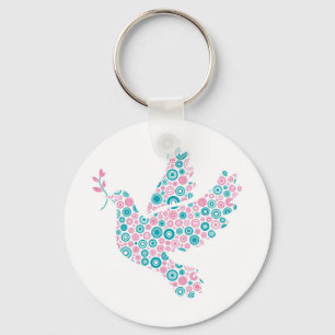 Pink and Teal DOVE キーホルダー