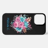 Pink and Teal Floral iPhoneケース (裏面横)