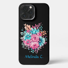 Pink and Teal Floral iPhone 13 Pro Maxケース