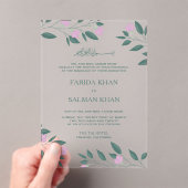 Pink and Teal Green Branch Islamic Muslim Wedding アクリル招待状 (インサイチュ (ポータブル))