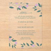 Pink and Teal Green Branch Islamic Muslim Wedding アクリル招待状 (正面)