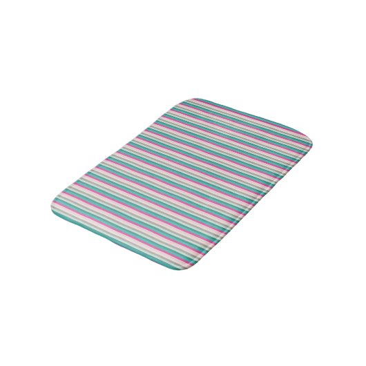 Pink and Teal Striped バスマット (アングル)