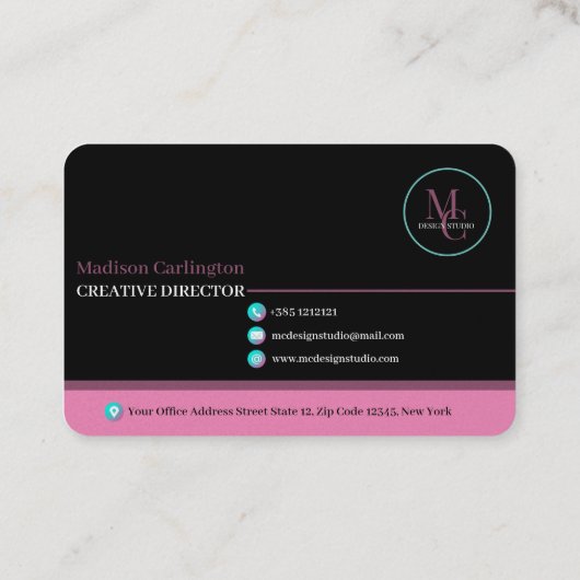 Pink and Teal twisted lines foil effect 名刺 (裏面)